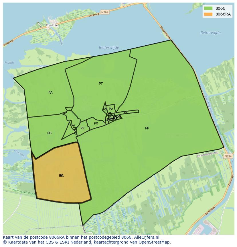 Afbeelding van het postcodegebied 8066 RA op de kaart.