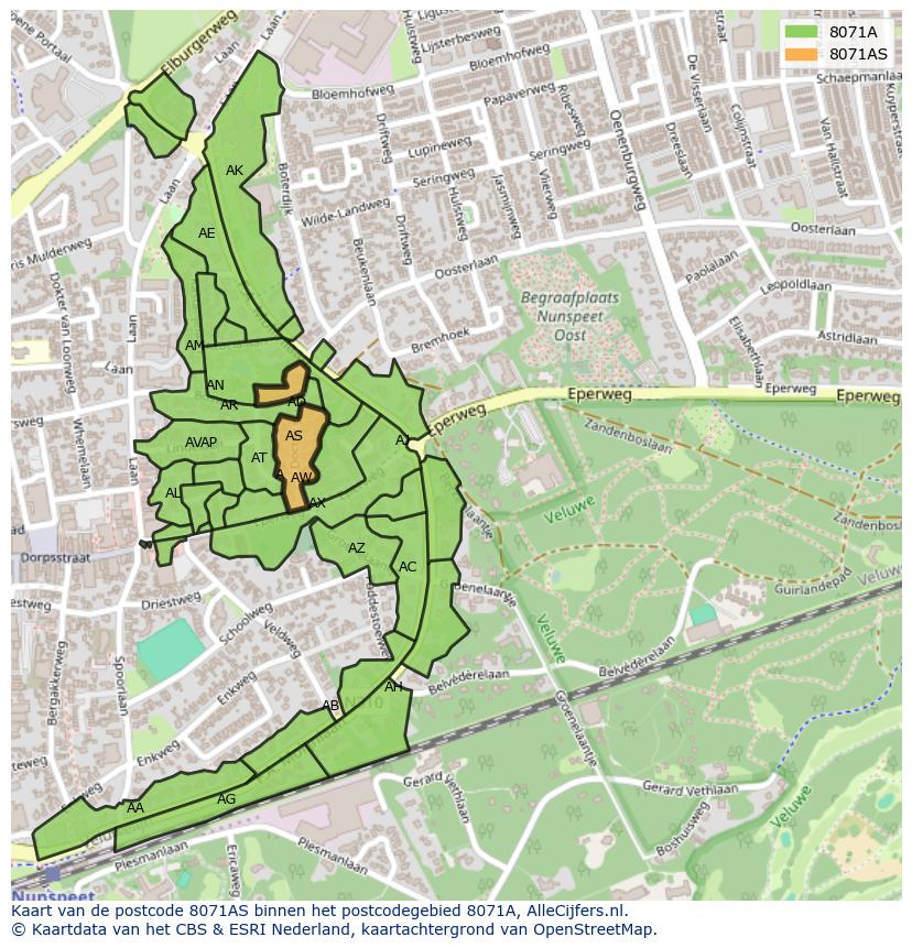 Afbeelding van het postcodegebied 8071 AS op de kaart.