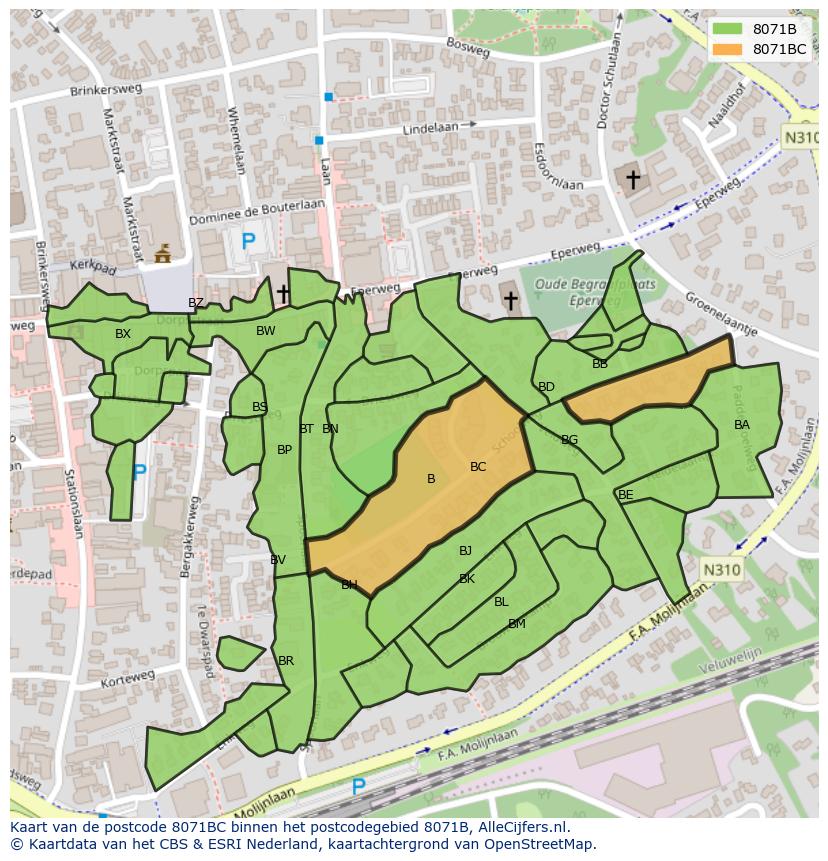 Afbeelding van het postcodegebied 8071 BC op de kaart.