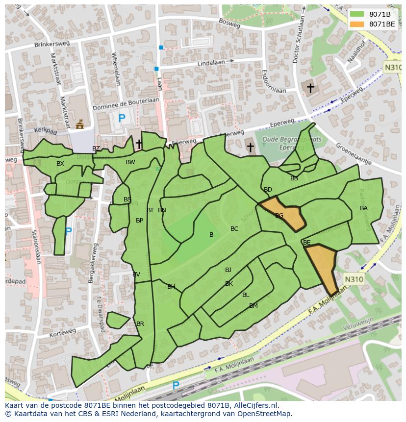 Afbeelding van het postcodegebied 8071 BE op de kaart.