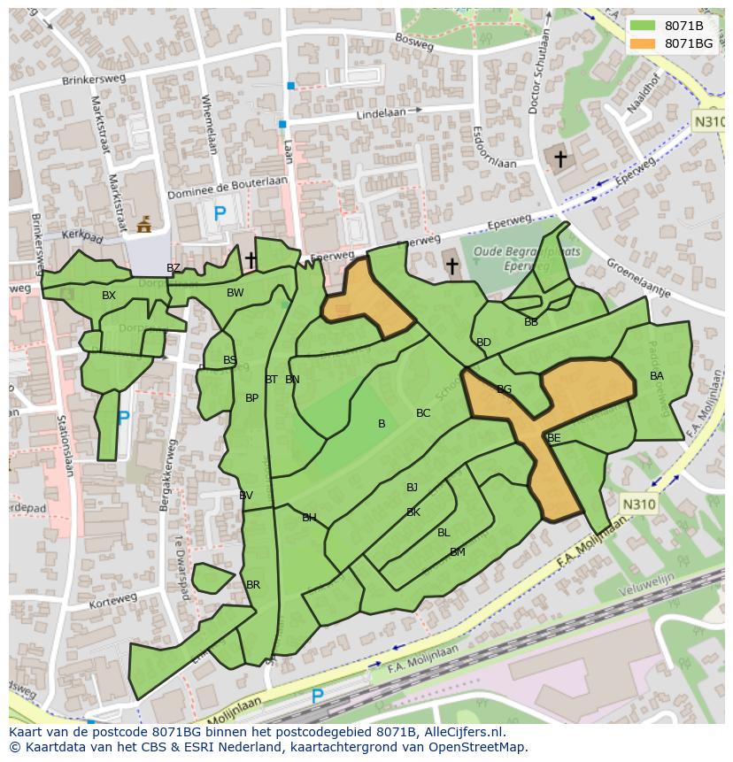 Afbeelding van het postcodegebied 8071 BG op de kaart.