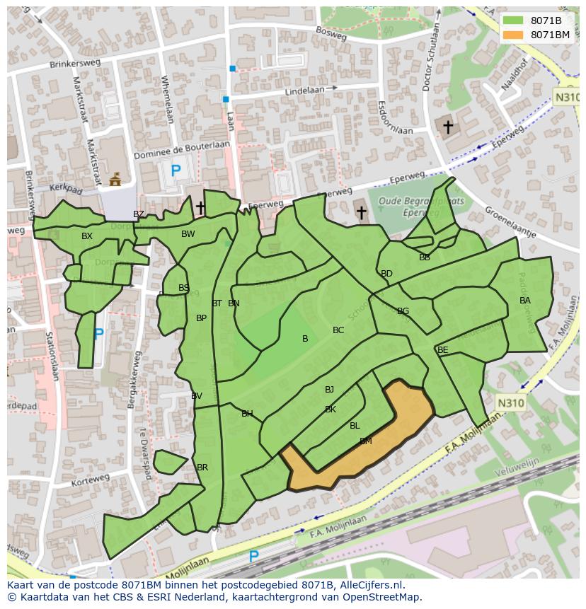 Afbeelding van het postcodegebied 8071 BM op de kaart.