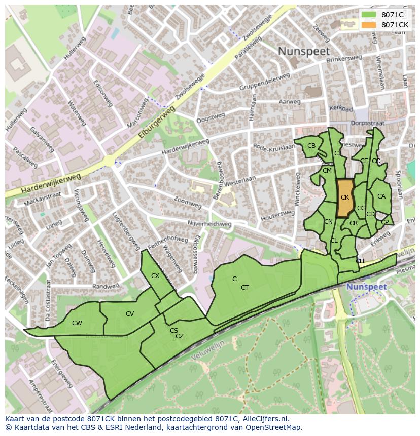 Afbeelding van het postcodegebied 8071 CK op de kaart.