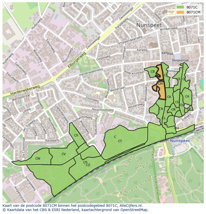 Afbeelding van het postcodegebied 8071 CM op de kaart.