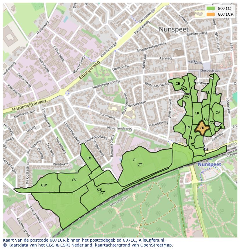 Afbeelding van het postcodegebied 8071 CR op de kaart.