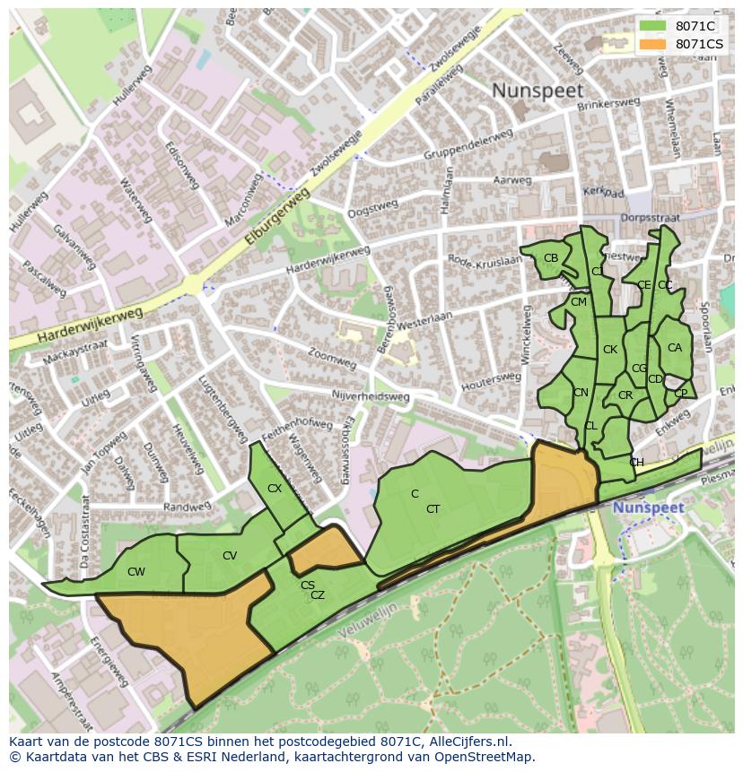 Afbeelding van het postcodegebied 8071 CS op de kaart.
