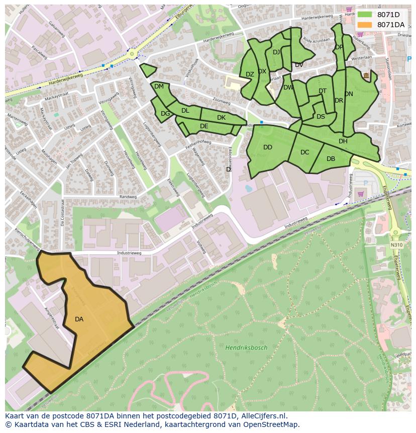 Afbeelding van het postcodegebied 8071 DA op de kaart.