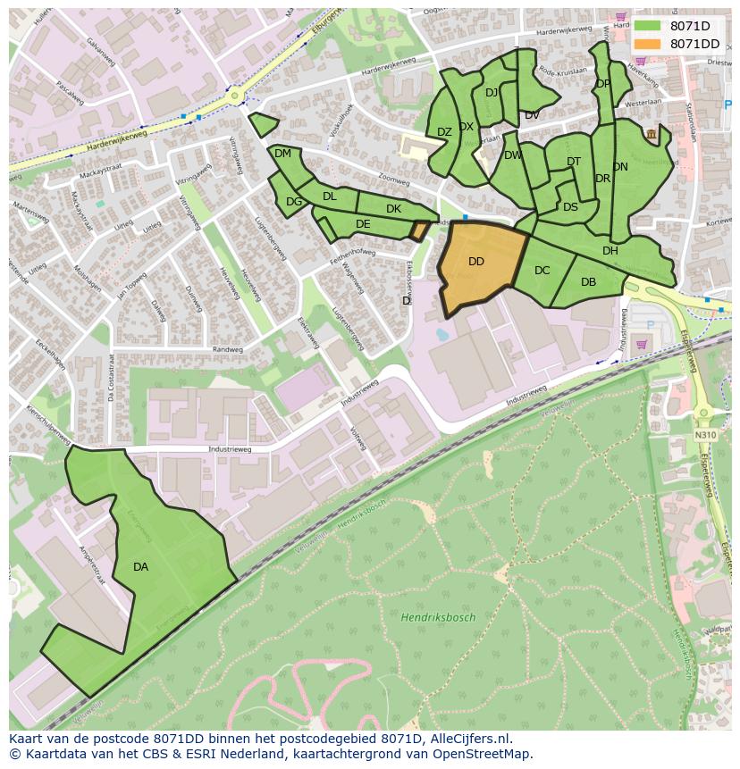 Afbeelding van het postcodegebied 8071 DD op de kaart.