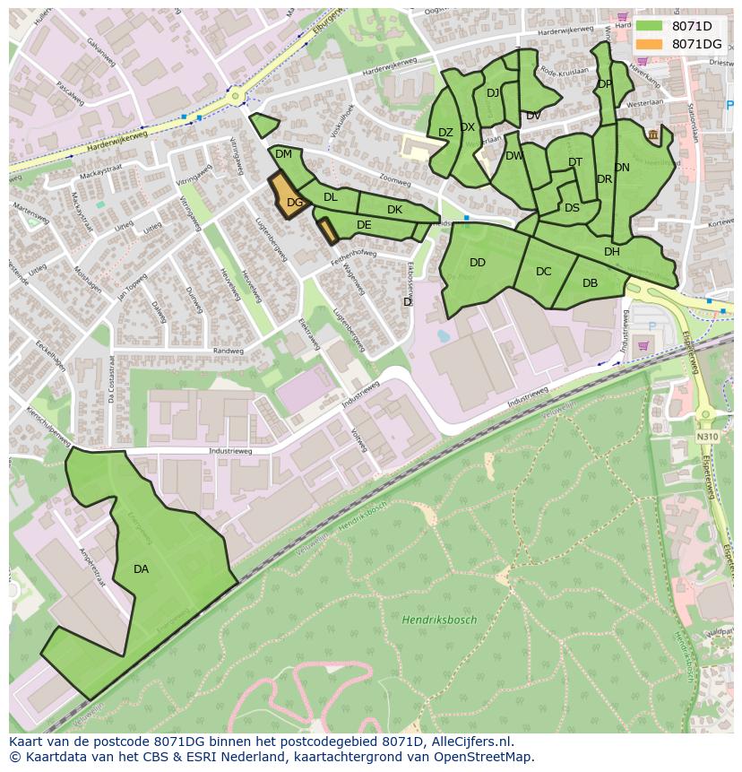 Afbeelding van het postcodegebied 8071 DG op de kaart.