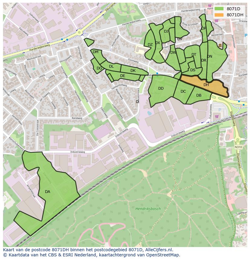 Afbeelding van het postcodegebied 8071 DH op de kaart.