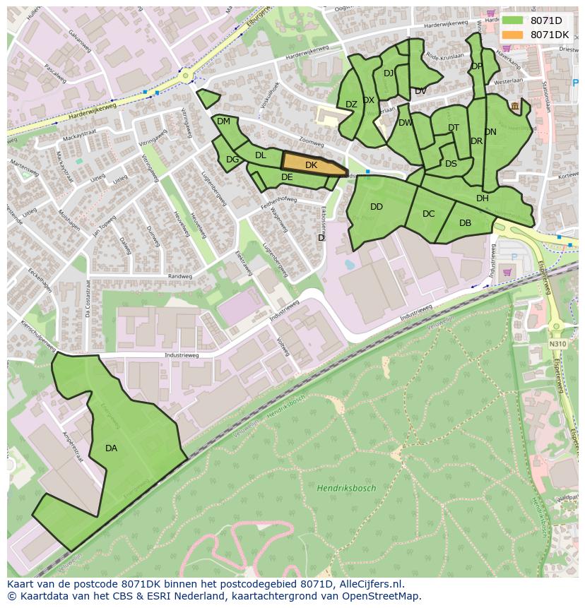 Afbeelding van het postcodegebied 8071 DK op de kaart.