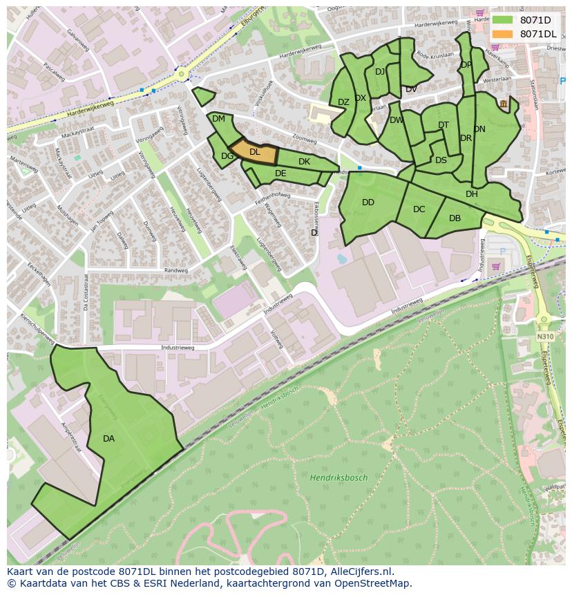 Afbeelding van het postcodegebied 8071 DL op de kaart.