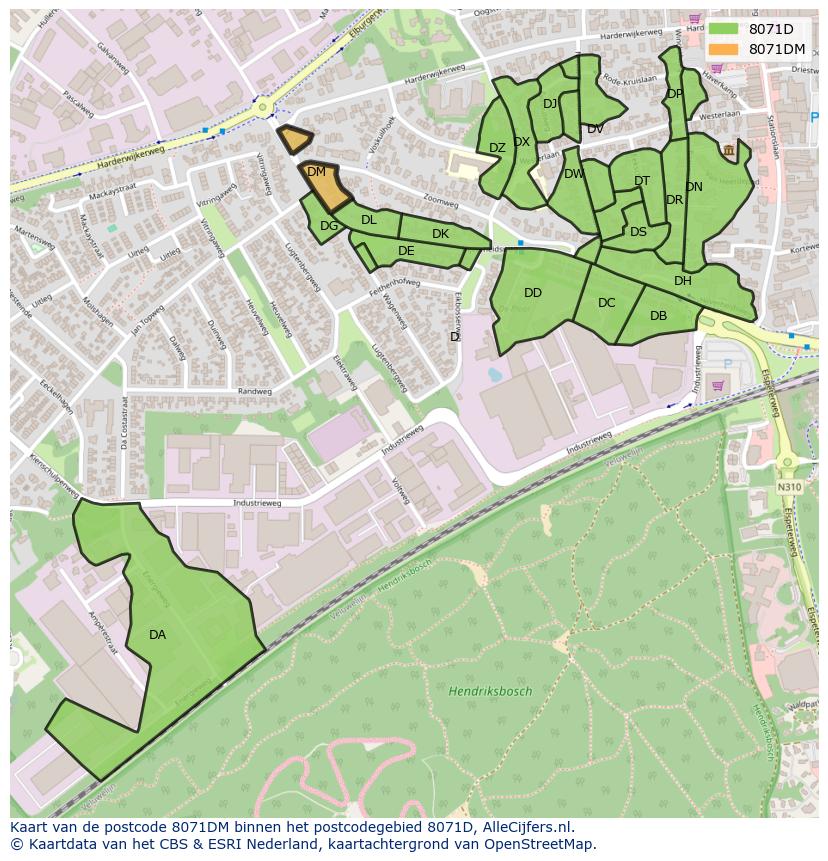 Afbeelding van het postcodegebied 8071 DM op de kaart.