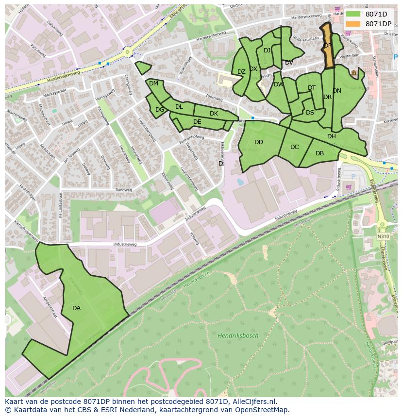 Afbeelding van het postcodegebied 8071 DP op de kaart.