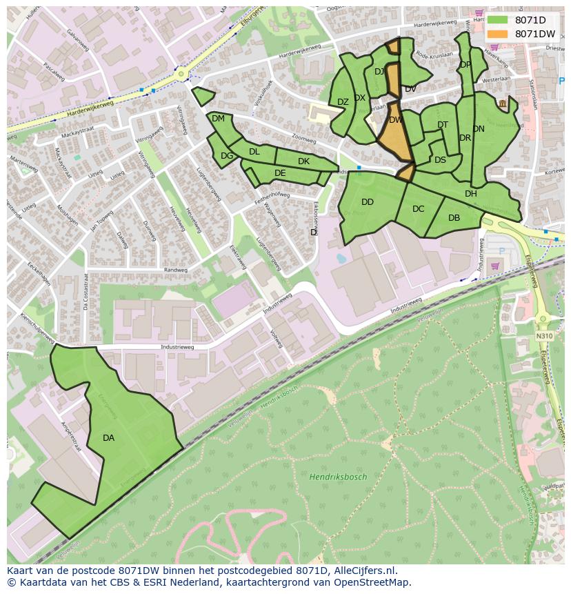 Afbeelding van het postcodegebied 8071 DW op de kaart.
