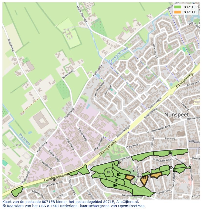 Afbeelding van het postcodegebied 8071 EB op de kaart.