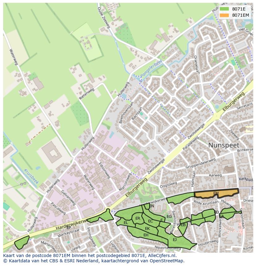 Afbeelding van het postcodegebied 8071 EM op de kaart.
