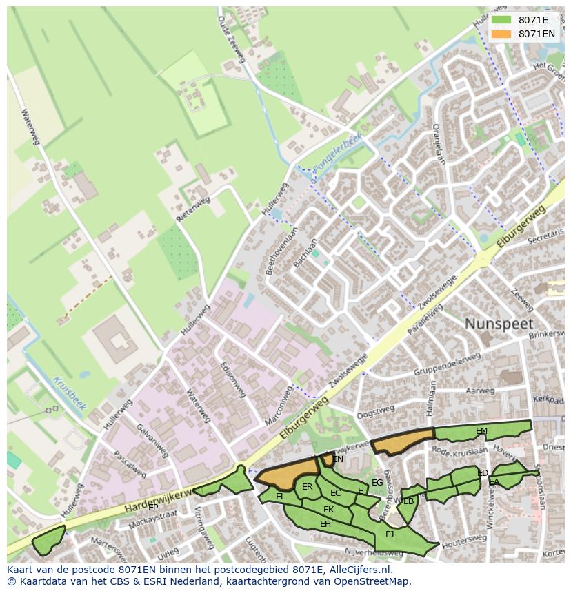 Afbeelding van het postcodegebied 8071 EN op de kaart.