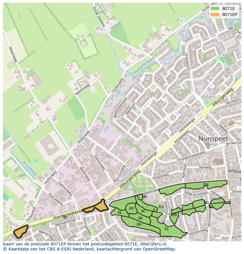 Afbeelding van het postcodegebied 8071 EP op de kaart.