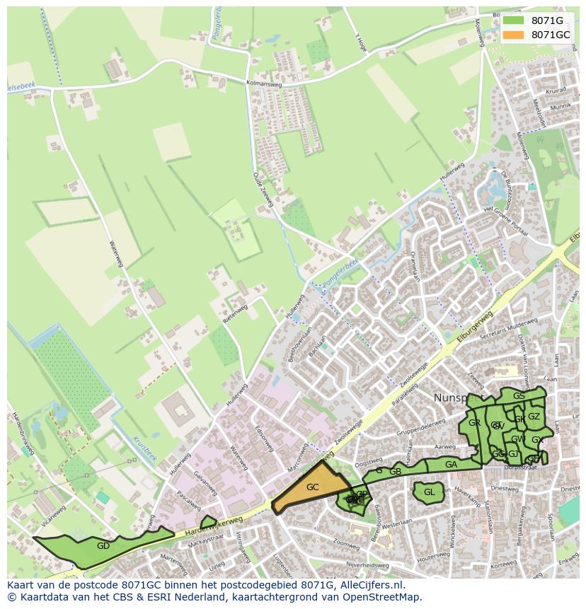 Afbeelding van het postcodegebied 8071 GC op de kaart.