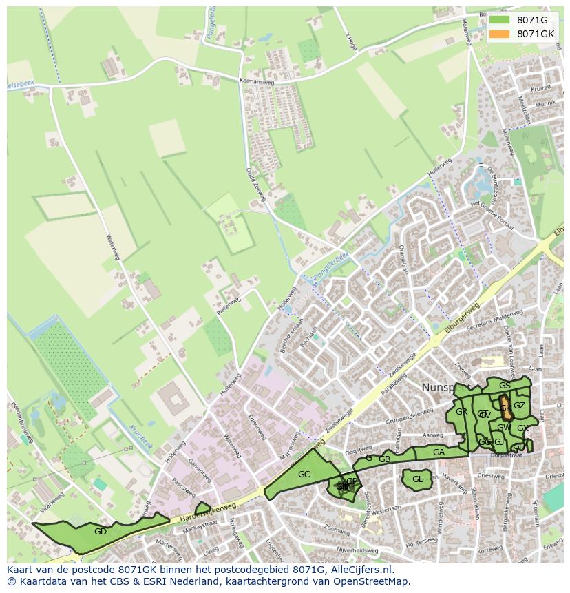 Afbeelding van het postcodegebied 8071 GK op de kaart.
