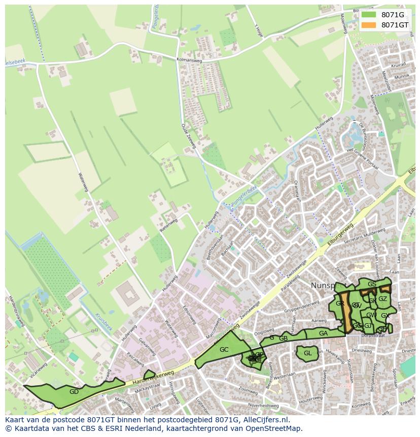 Afbeelding van het postcodegebied 8071 GT op de kaart.