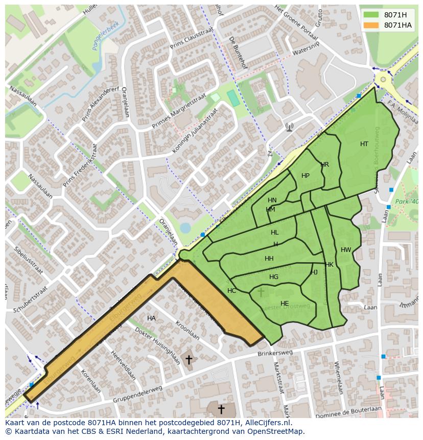Afbeelding van het postcodegebied 8071 HA op de kaart.