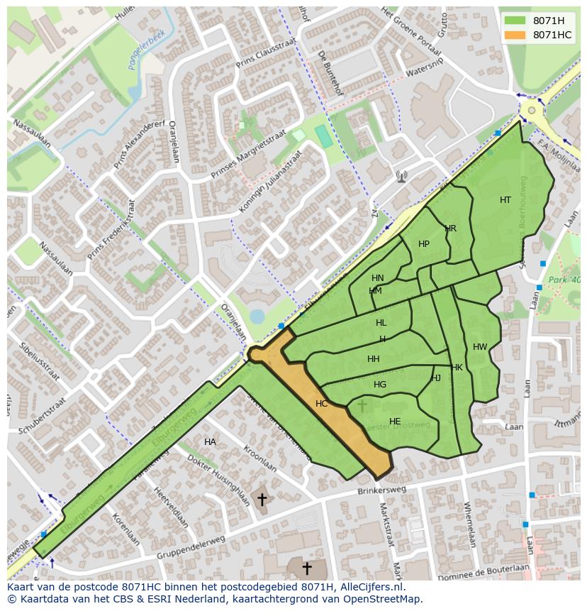 Afbeelding van het postcodegebied 8071 HC op de kaart.