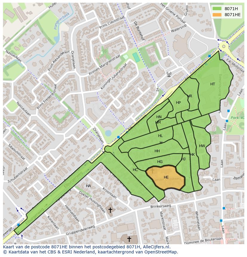 Afbeelding van het postcodegebied 8071 HE op de kaart.