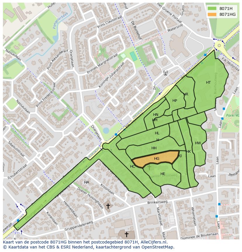 Afbeelding van het postcodegebied 8071 HG op de kaart.