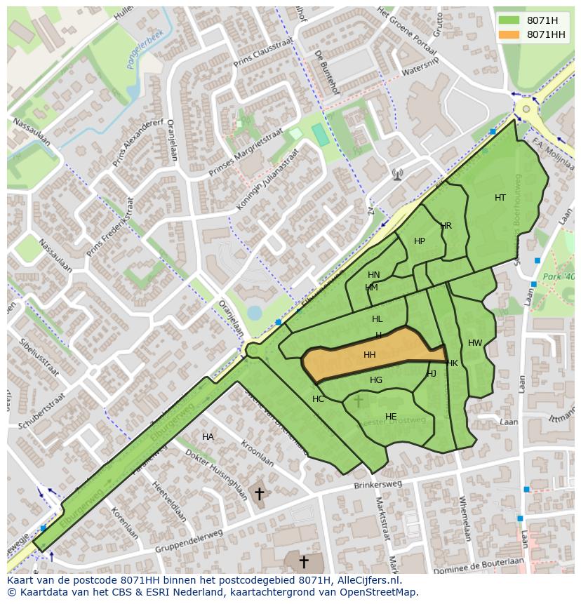 Afbeelding van het postcodegebied 8071 HH op de kaart.