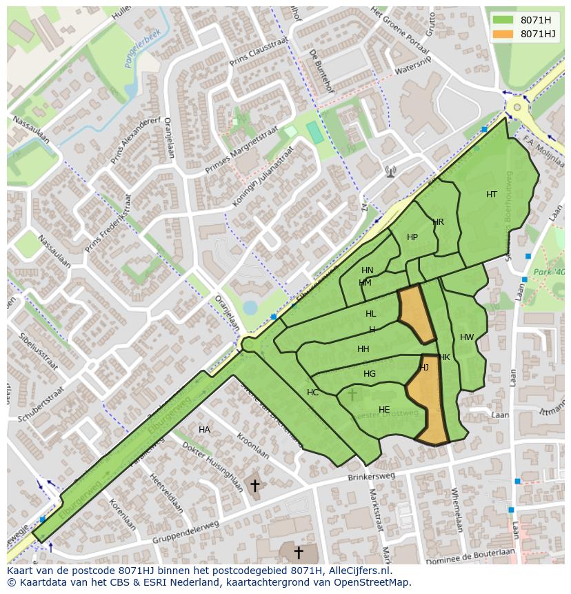 Afbeelding van het postcodegebied 8071 HJ op de kaart.