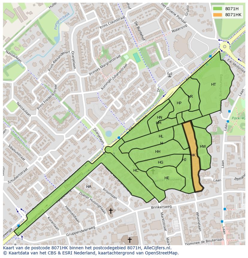 Afbeelding van het postcodegebied 8071 HK op de kaart.