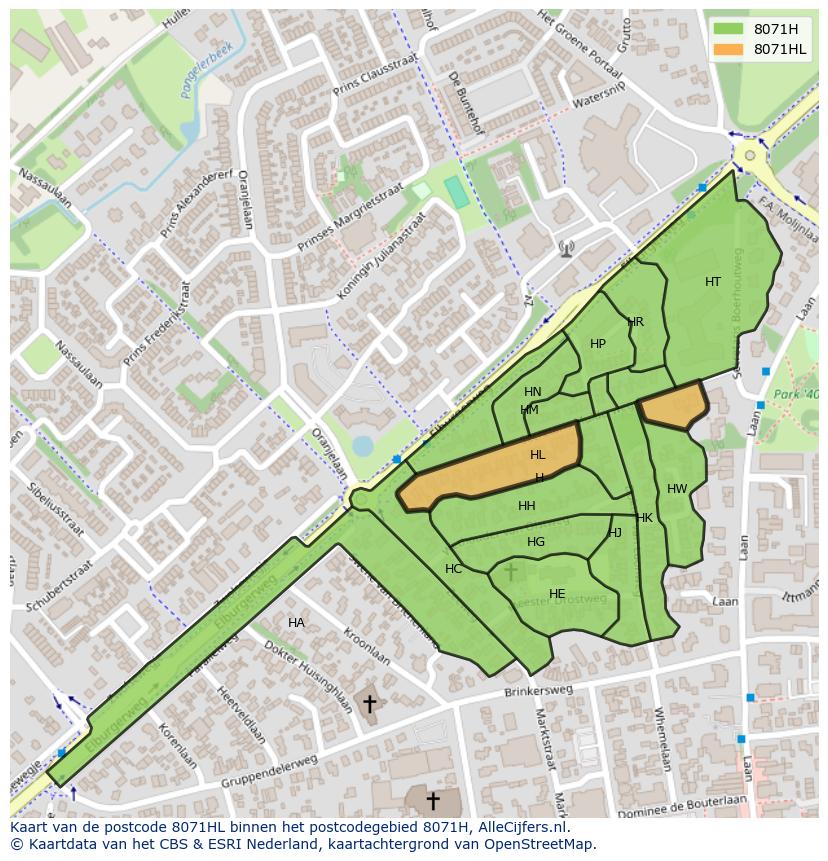 Afbeelding van het postcodegebied 8071 HL op de kaart.