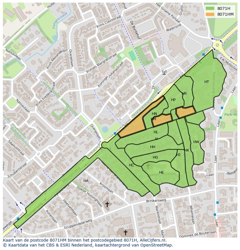 Afbeelding van het postcodegebied 8071 HM op de kaart.