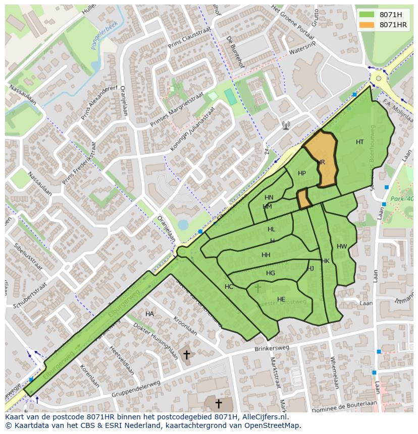 Afbeelding van het postcodegebied 8071 HR op de kaart.
