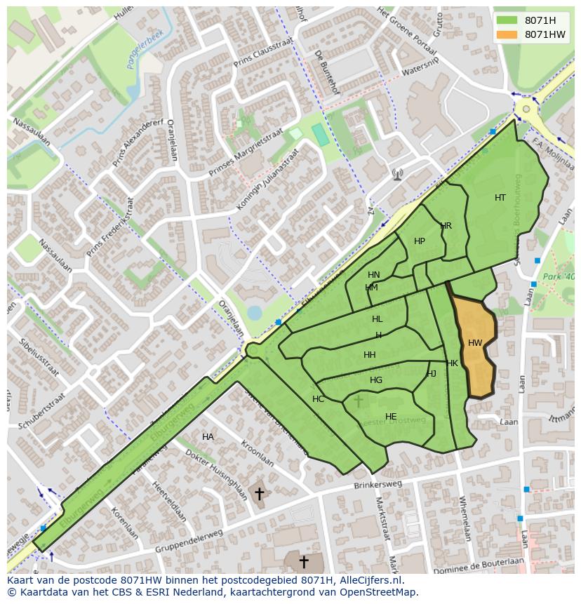 Afbeelding van het postcodegebied 8071 HW op de kaart.