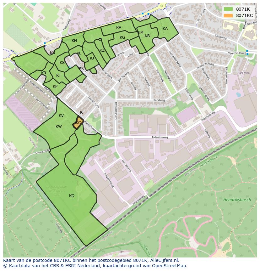 Afbeelding van het postcodegebied 8071 KC op de kaart.