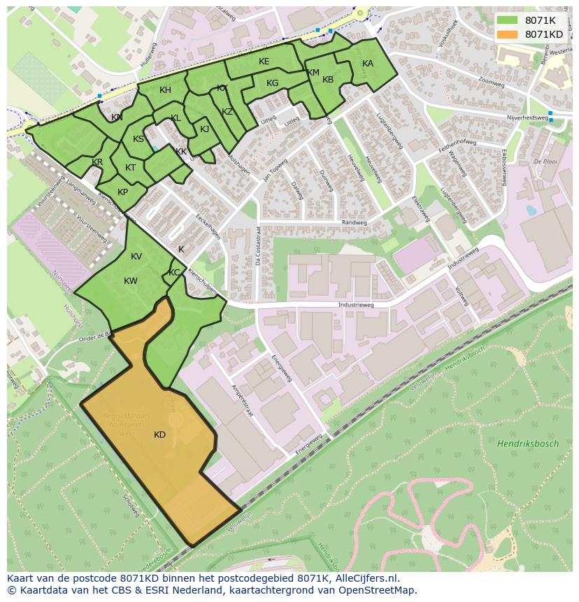 Afbeelding van het postcodegebied 8071 KD op de kaart.