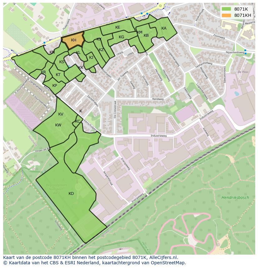 Afbeelding van het postcodegebied 8071 KH op de kaart.