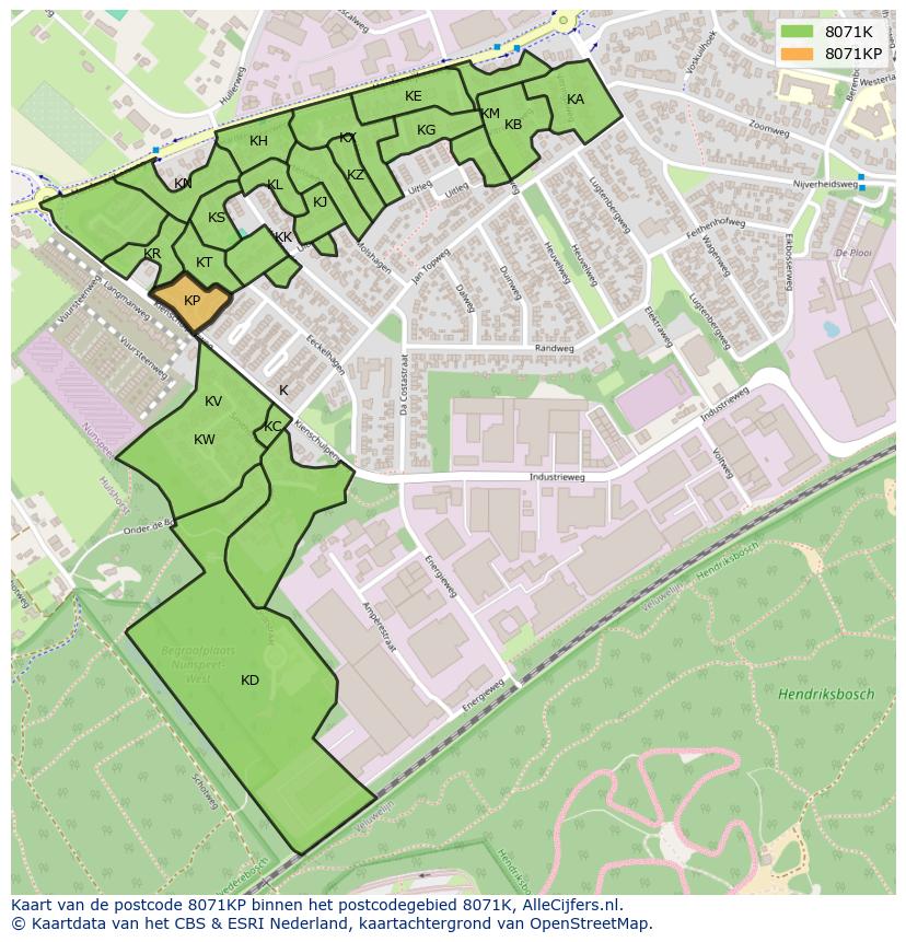 Afbeelding van het postcodegebied 8071 KP op de kaart.