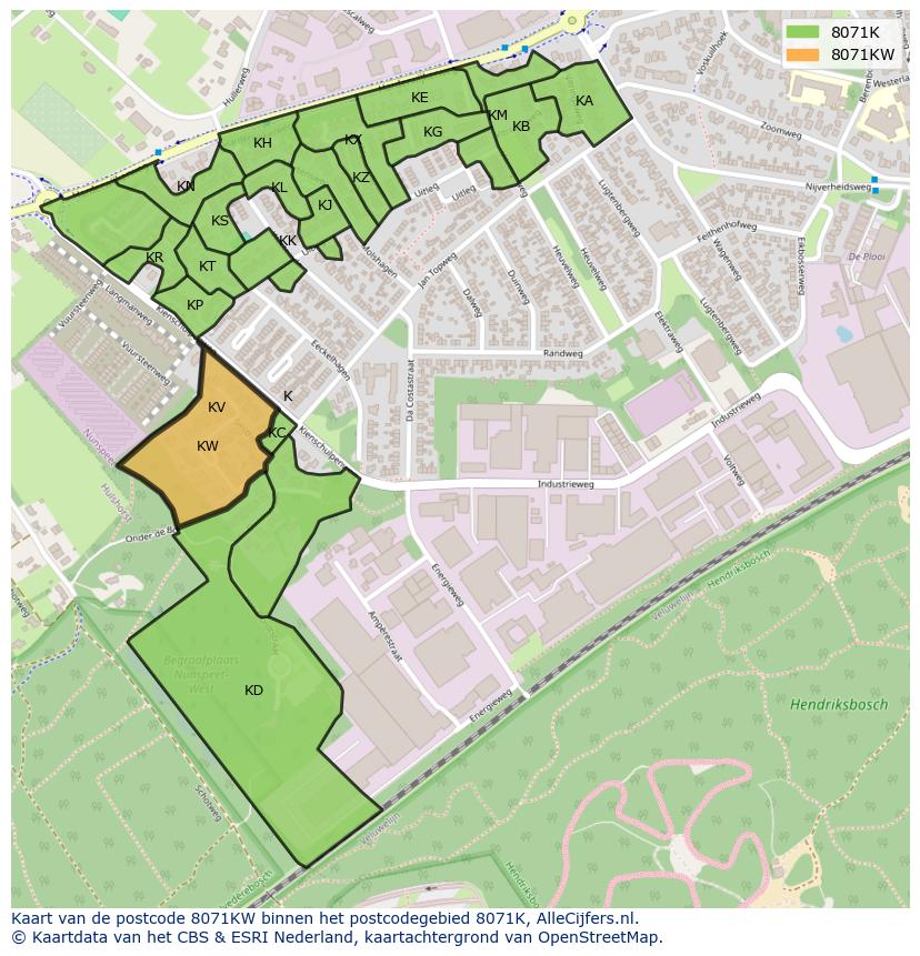 Afbeelding van het postcodegebied 8071 KW op de kaart.