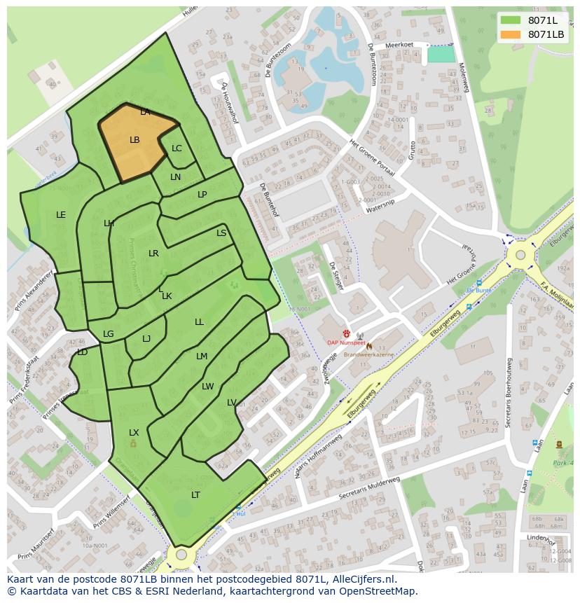 Afbeelding van het postcodegebied 8071 LB op de kaart.