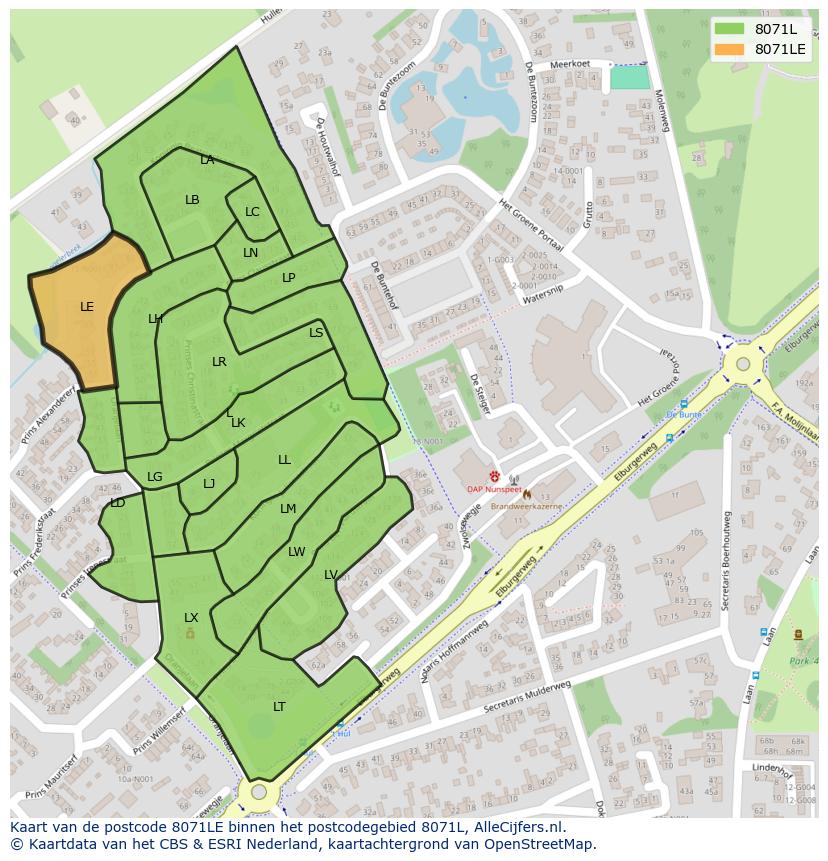 Afbeelding van het postcodegebied 8071 LE op de kaart.