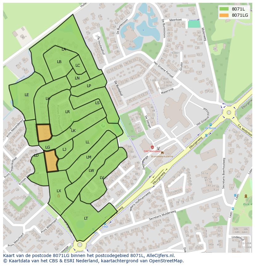 Afbeelding van het postcodegebied 8071 LG op de kaart.