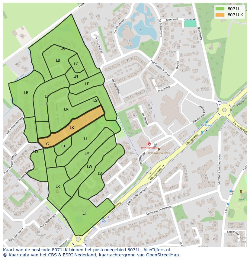 Afbeelding van het postcodegebied 8071 LK op de kaart.