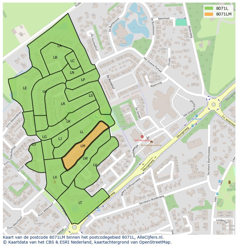 Afbeelding van het postcodegebied 8071 LM op de kaart.