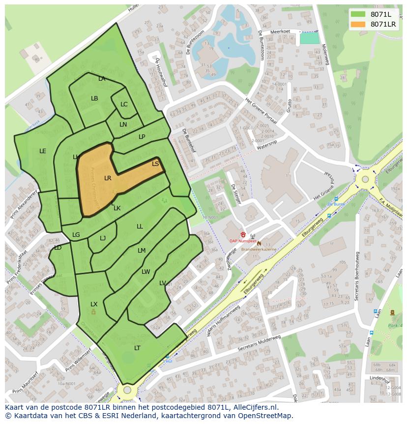 Afbeelding van het postcodegebied 8071 LR op de kaart.