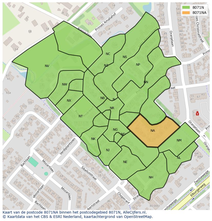 Afbeelding van het postcodegebied 8071 NA op de kaart.