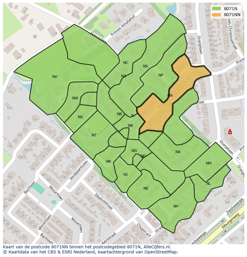 Afbeelding van het postcodegebied 8071 NN op de kaart.